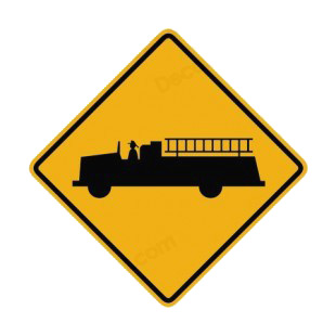 Fire truck warning sign listed in road signs decals.