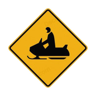 Snowmobile warning sign listed in road signs decals.