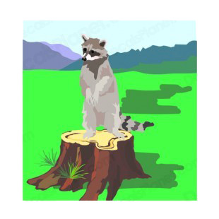 Racoon standing on tree trunk listed in rodents decals.