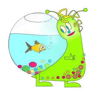 Green snail with fish bowl on his back listed in fish decals.