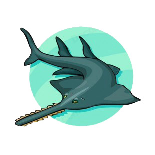 Sawfish underwater listed in fish decals.
