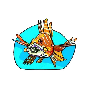 Orange scorpion fish underwater listed in fish decals.
