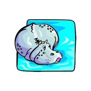 Hippopotamus walking through water listed in fish decals.