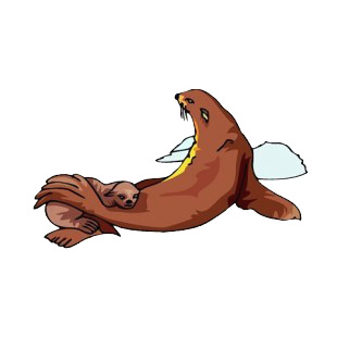 Fur seal with baby  listed in fish decals.