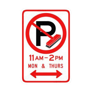 Streat cleaning no parking from 11am to 2pm Mon & Thurs listed in road signs decals.