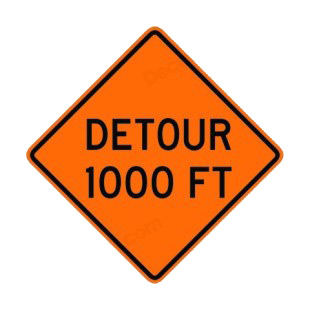 Detour at 1000 FT sign listed in road signs decals.