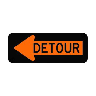 Detour to the left sign listed in road signs decals.