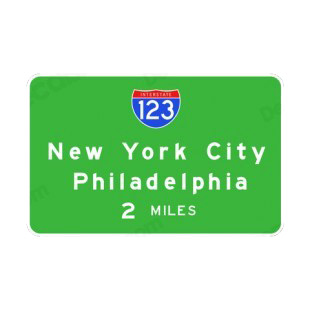 Interstate 123 distance to New York & Philadelphia sign listed in road signs decals.