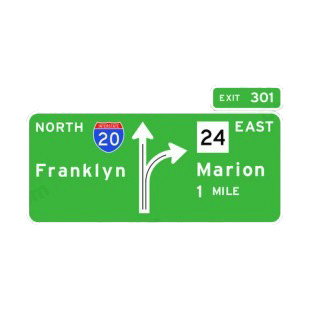 Direction and distance to Franklin and Marion sign listed in road signs decals.