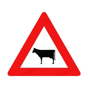 Cow warning sign listed in road signs decals.