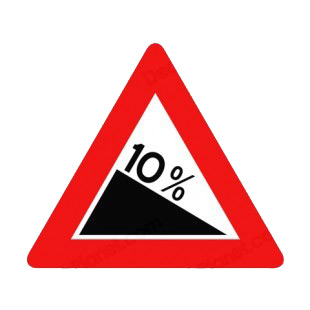 10 percent steep hill warning sign listed in road signs decals.