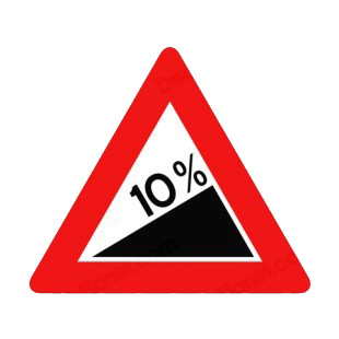 10 percent steep hill warning sign listed in road signs decals.