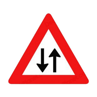 Two way traffic warning sign  listed in road signs decals.