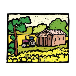 Isolated farm with tractor listed in agriculture decals.