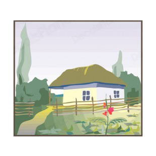 Cottage with green roof listed in agriculture decals.