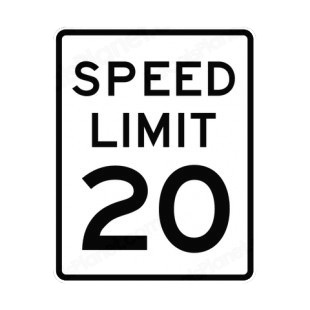 Speed limit 20 miles per hour sign listed in road signs decals.