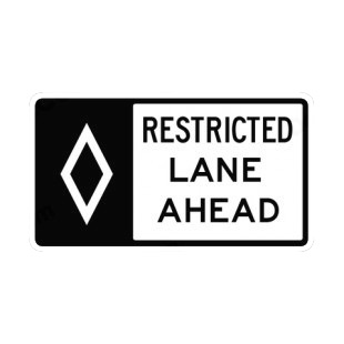 Restricted lane ahead sign listed in road signs decals.