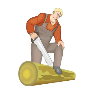 Farmer cutting wood listed in agriculture decals.