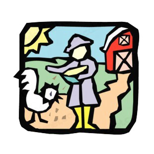 Farmer feeding chicken listed in agriculture decals.