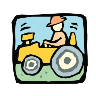 Farmer driving tractor listed in agriculture decals.