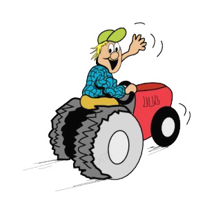 Farmer waving hand while driving tractor listed in agriculture decals.