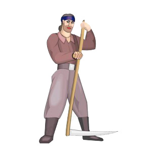 Farmer with scythe listed in agriculture decals.
