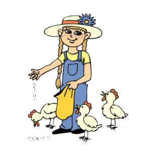 Farm girl feeding chickens listed in agriculture decals.