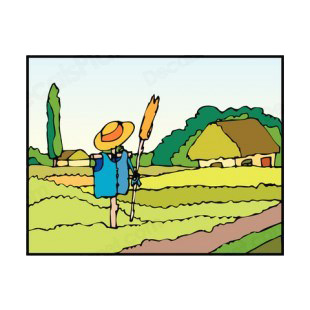 Scarecrow on farm field listed in agriculture decals.