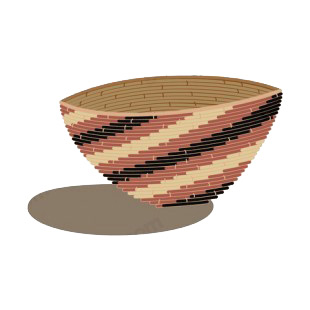 Native American  black and beige wicker basket listed in symbols and history decals.