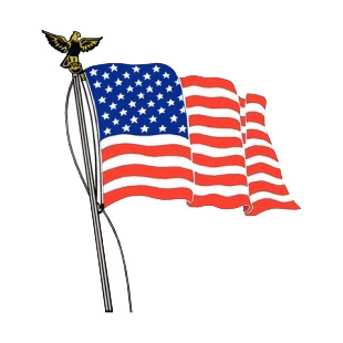 United States flag waving on a pole with eagle statue listed in american flag decals.
