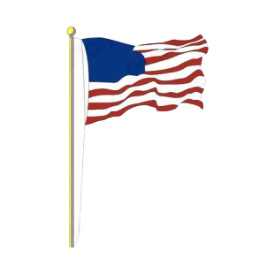 United States flag waving on gold pole listed in american flag decals.