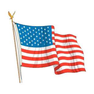 United States flag waving on gold pole listed in american flag decals.