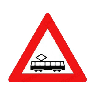 Tramway crossing ahead warning sign listed in road signs decals.