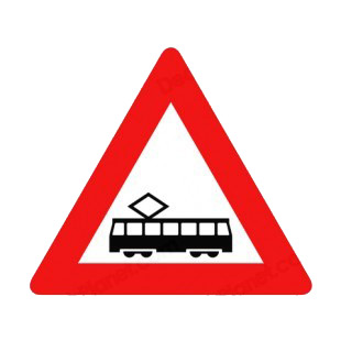 Tramway crossing ahead warning sign listed in road signs decals.