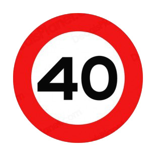 40 km per hour speed limit sign  listed in road signs decals.