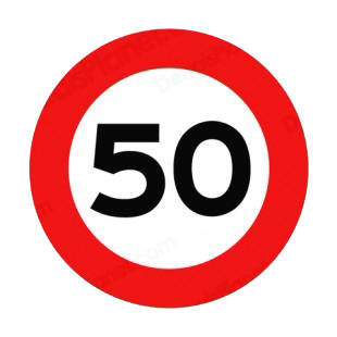 50 km per hour speed limit sign  listed in road signs decals.