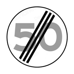 End of 50 km per hour speed limit sign  listed in road signs decals.