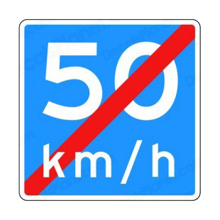 End of 50 km per hour speed limit sign  listed in road signs decals.
