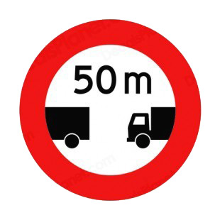 Stay at 50 meter of distance between trucks sign listed in road signs decals.