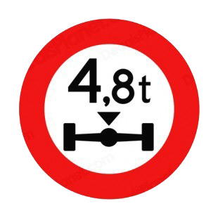 No vehicles having weight exceeding on one axle sign listed in road signs decals.