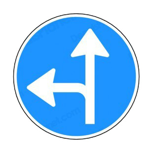 Turn left or go straight sign  listed in road signs decals.