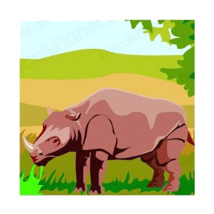 Rhinoceros in scrubland listed in more animals decals.