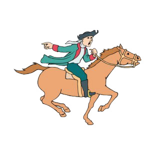 United States Minuteman on horse running back alerting listed in symbols and history decals.