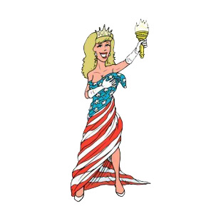 United States Miss Liberty with US flag around her listed in symbols and history decals.