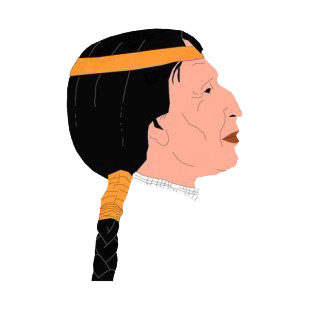 Native American woman face with pony tail listed in symbols and history decals.