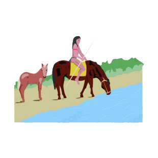 Native American on drinking horse listed in symbols and history decals.