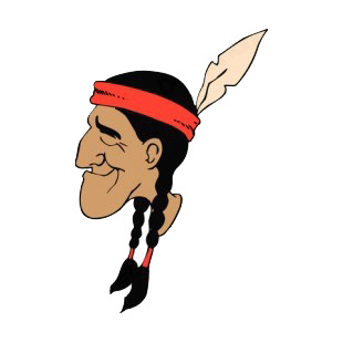 Native American with feather and red hand band listed in symbols and history decals.