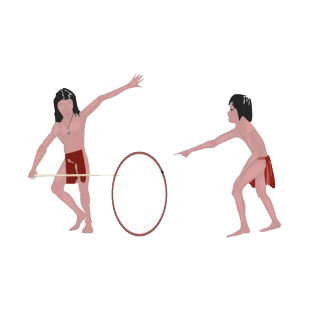Native American boys playing netted hoop listed in symbols and history decals.