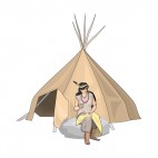 Native American teepee with woman sitting on a rock, decals stickers