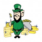 Leprechaun with pot of gold and ingots, decals stickers